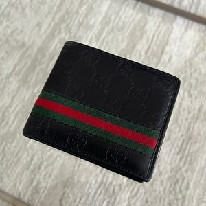 Gucci Embossed Logo and Striped Leather Wallet